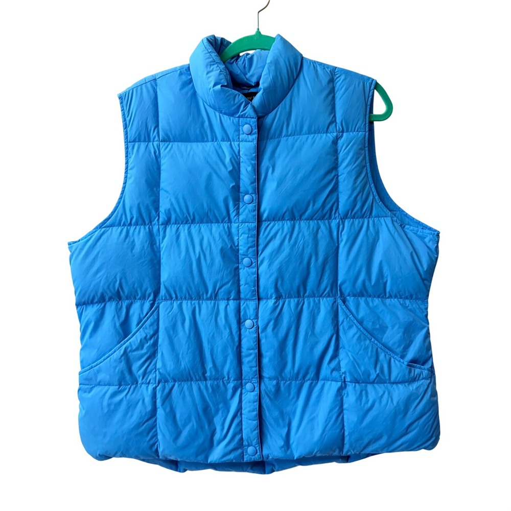 Lands' End Puffer Vest Womens XL Blue Goose Down Quilted Snap Front RN62830